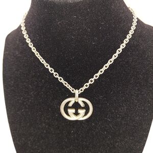 Gucci Interlocking Double G Logo Pendant Necklace In Sterling Silver!